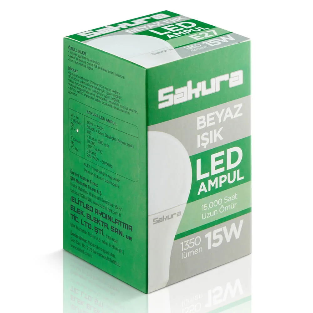 Sakura Led Ampül Beyaz Işık 15w