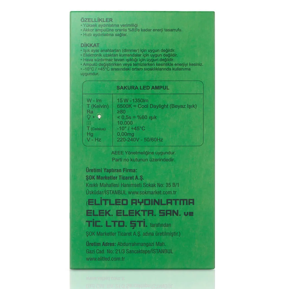 Sakura Led Ampül Beyaz Işık 15w