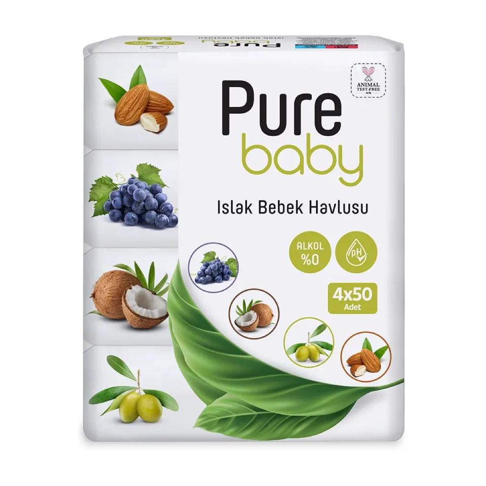 Pure Baby Islak Bebek Havlusu 4*50'li