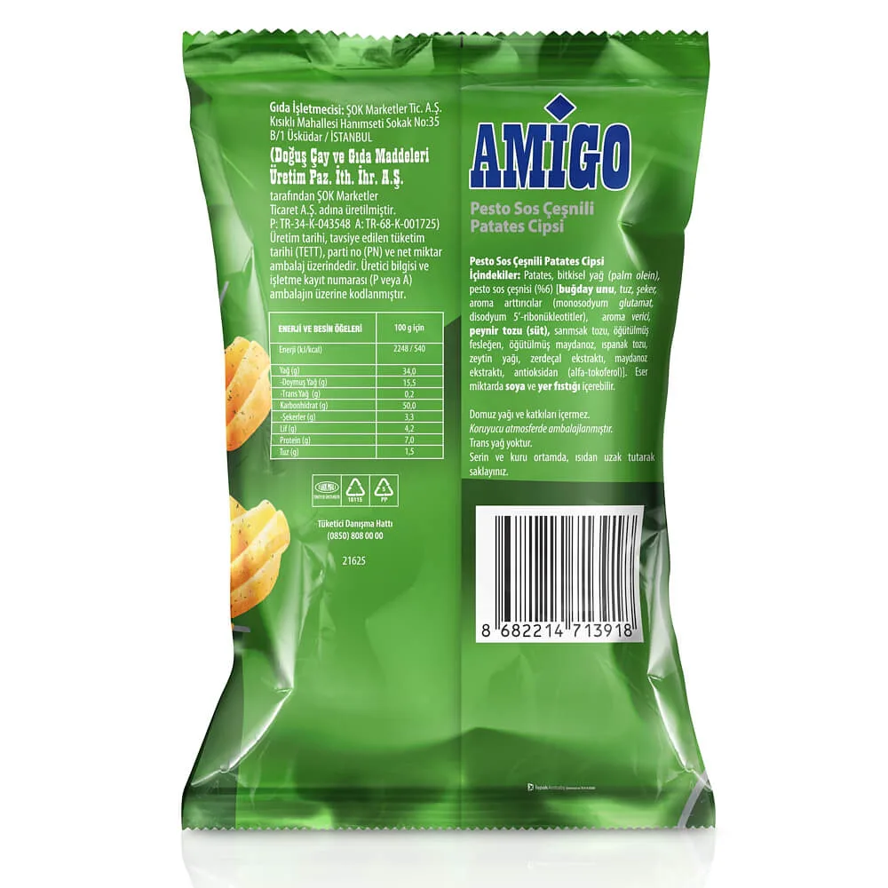 Amigo Pesto Sos Çeşnili Patates Cipsi 200 g