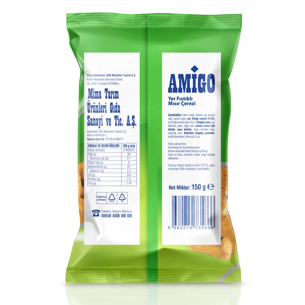 Amigo Yer Fıstıklı Mısır Çerezi Mega Boy 150 g