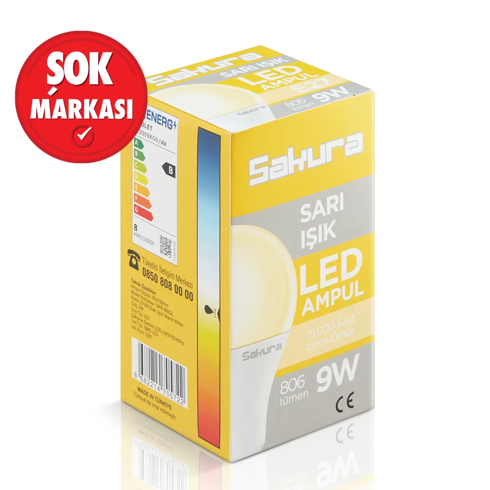 Sakura Led Ampül Sarı Işık 9 W