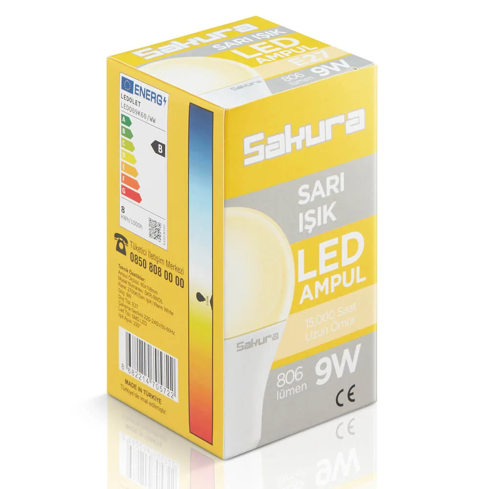 Sakura Led Ampül Sarı Işık 9 W
