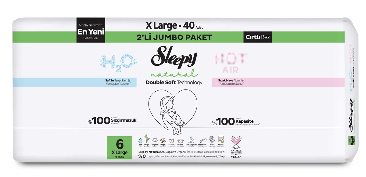 Sleepy Natural Double Soft Bebek Bezi Xl 40'lı