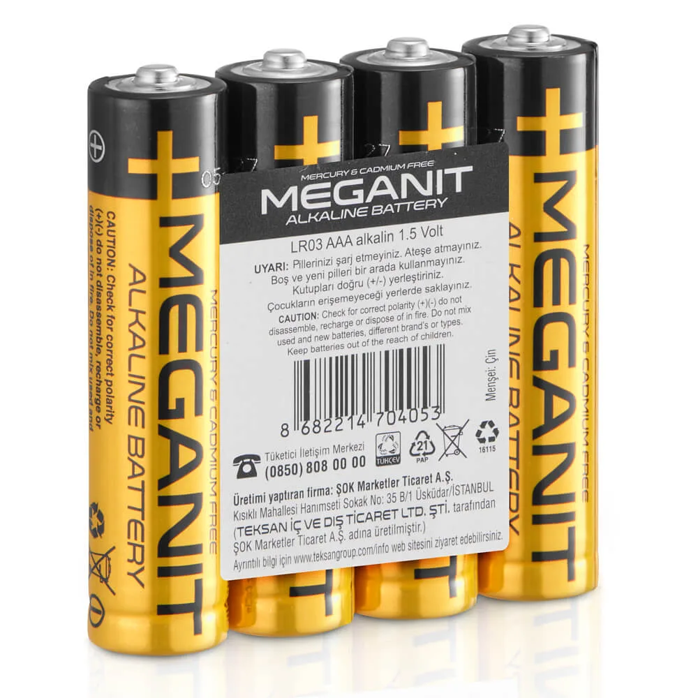 Meganit Alkalin İnce Kalem Pil 4'lü